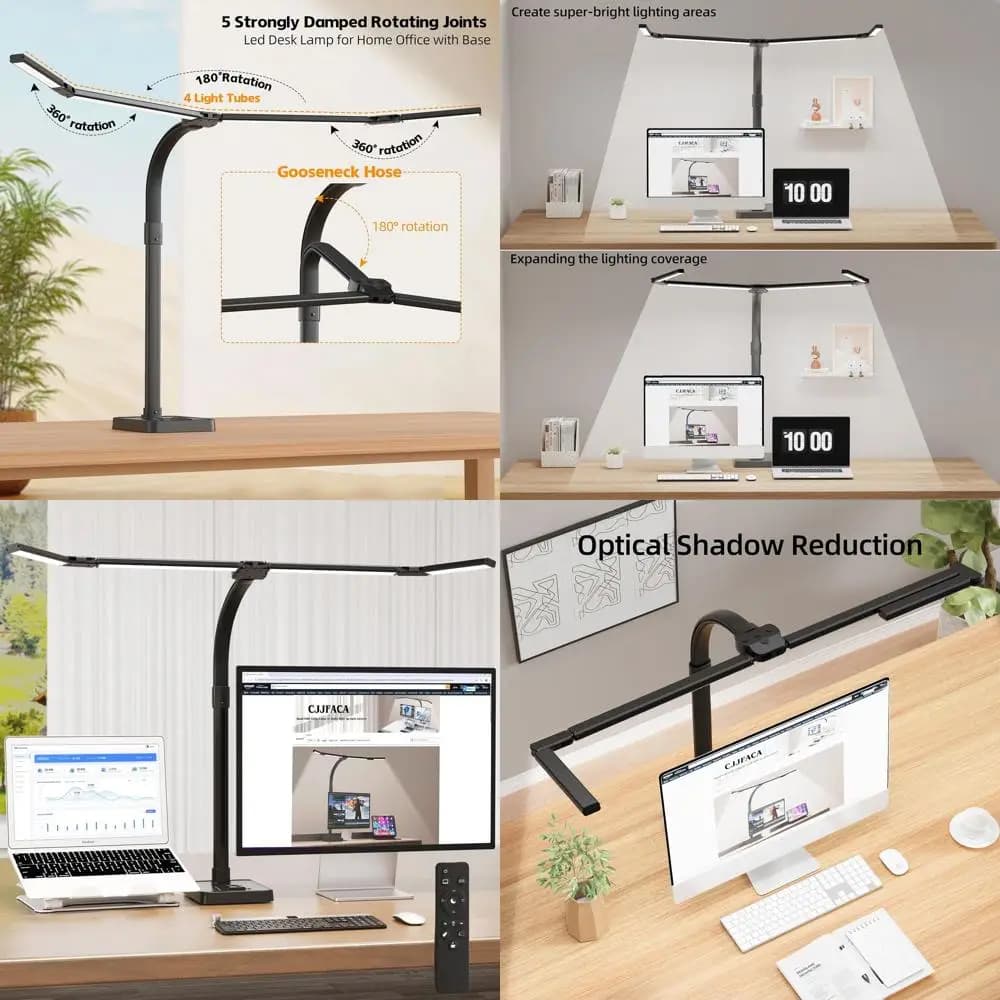 Lampada da Scrivania LED Ultra-Luminosa 24W con Braccio Flessibile per Illuminazione Anti-Riflesso, Ideale per Studio e Lettura (Nero)