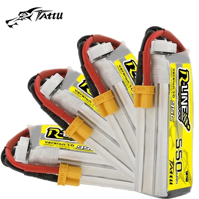 Batteria Lipo TATTU R-LINE 1.0 550mAh 11.1V 95C per Elicottero RC, Quadricottero, Drone da Corsa FPV - Ricambio Batteria Drone 11.1V