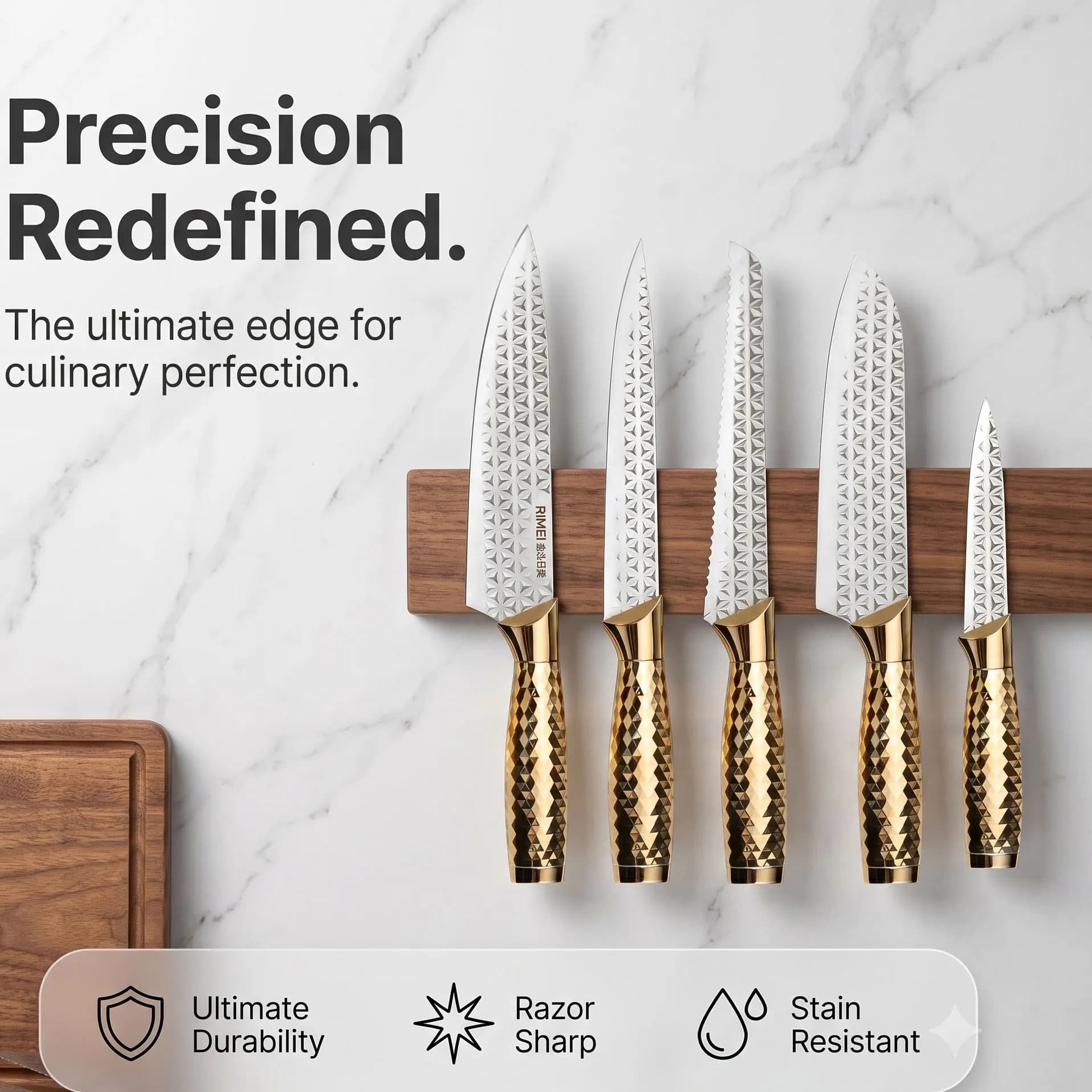 Stylish Luxury Gold Kitchen Knife Set, Professional Ultra Sharp Chef Cutlery for Household Cooking & Food Preparation