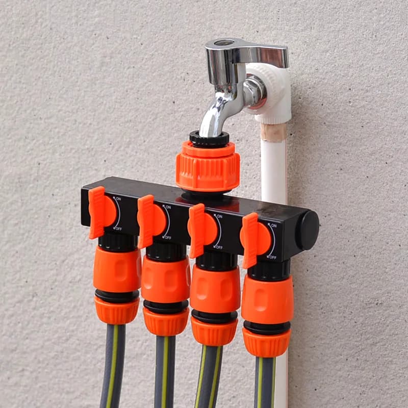 Accessorio per irrigazione con connettore per tubo da giardino, valvola di controllo indipendente, splitter per rubinetto dell'acqua a 5 vie 1 ingresso 4 uscite