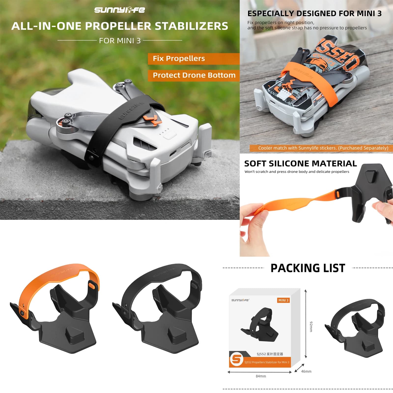 Sunnylif Supporto inferiore per elica per DJI Mini 3 Ali Stabilizzatori fissi Lame protettive per eliche Cinghia Mini 3 Accessori per droni