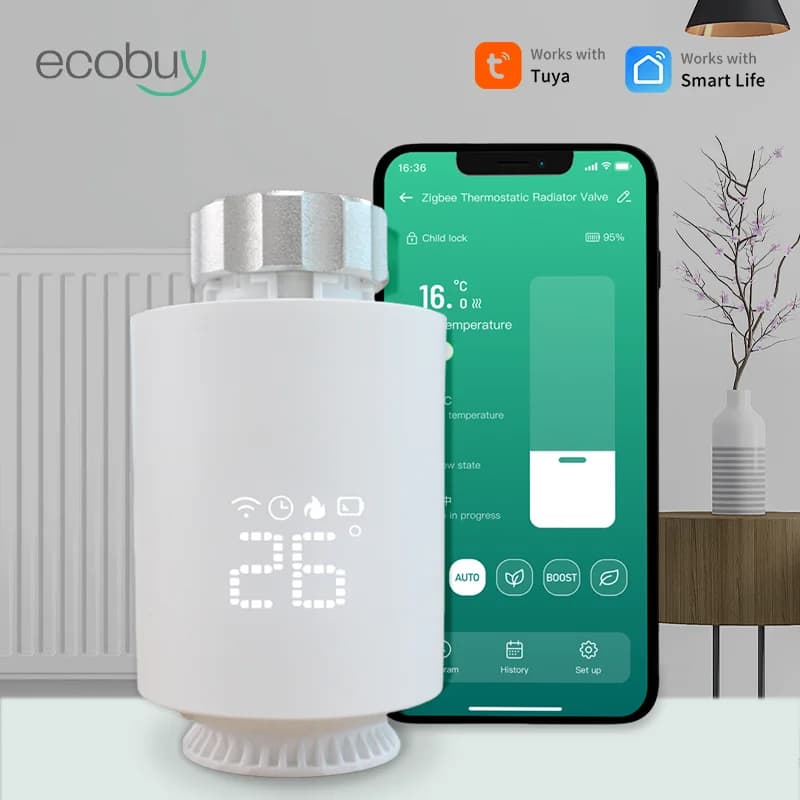 Valvola Termostatica per Radiatore Smart Tuya ZigBee 3.0, Controllo Temperatura Compatibile con Alexa e Google Home