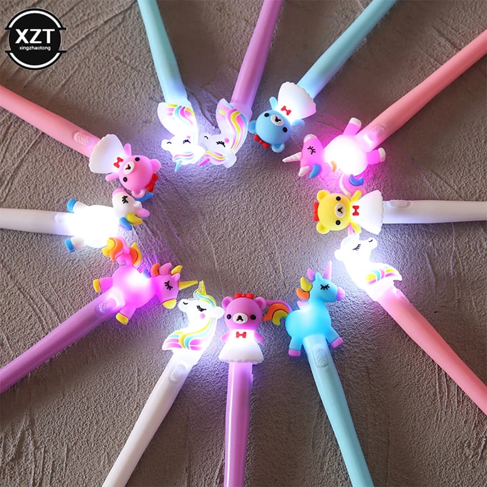 4 pezzi penna gel penna unicorno con luce LED Kawai ragazza carina penna a inchiostro gel penna luminosa cancelleria scolastica cancelleria per bambini