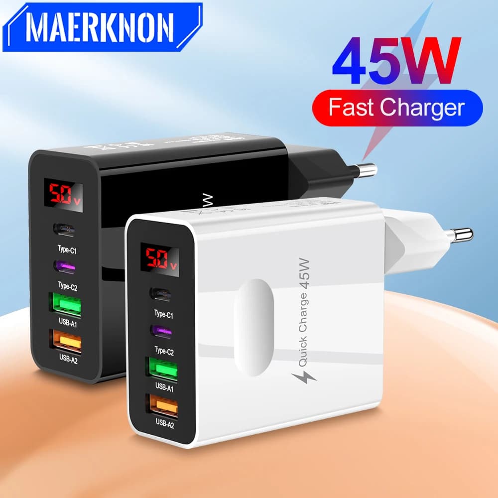 Caricabatterie USB C da 45W QC3.0 tipo C PD ricarica rapida con caricatore Display Digtal adattatore per telefono a ricarica rapida per iPhone Samsung Xiaomi