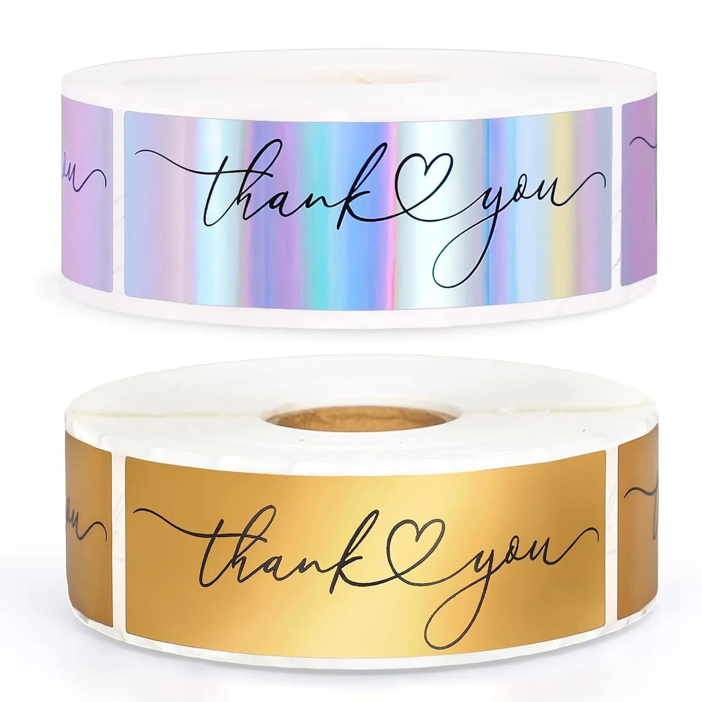JCAC 120pcs/roll 3" Gold Foil & Holographic Thank You Stickers, Self-Adhesive Handmade DIY Seal Roll Labels