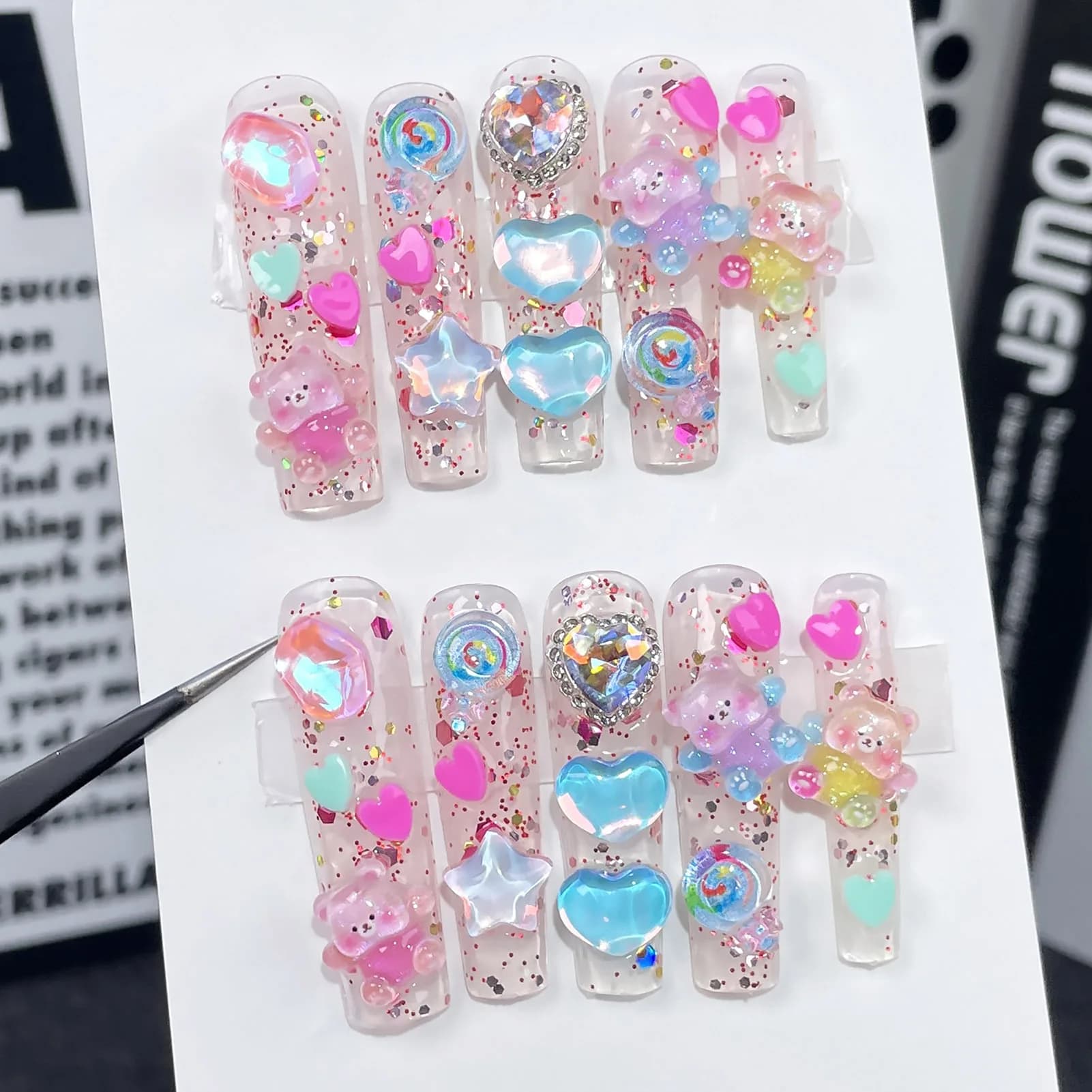 10Pcs Fake Nails Transparent Design Lightweight Comfortable Fit for Party Daily Use