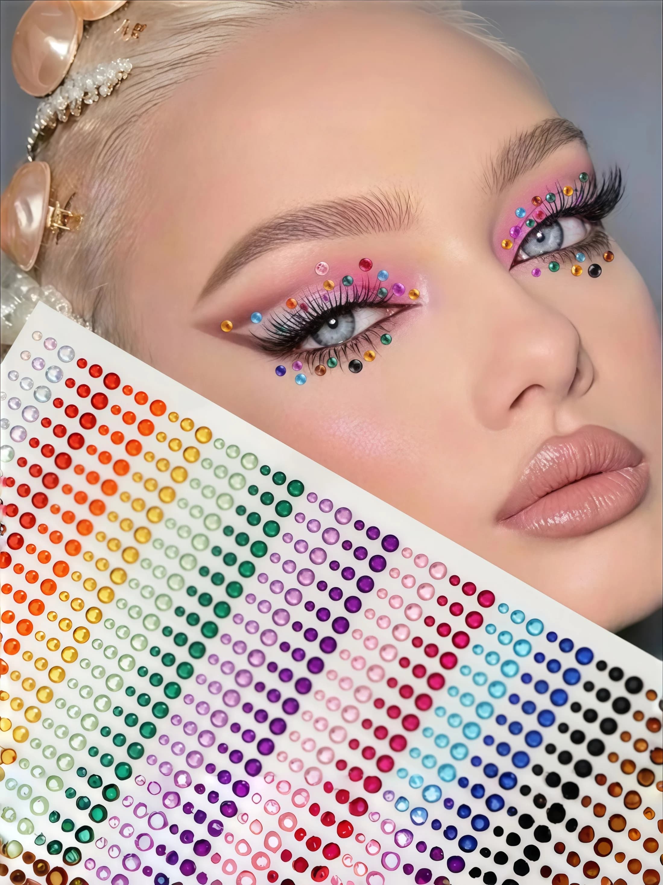 900/450/225 pezzi 15 colori adesivi con strass autoadesivi 3D - Decalcomanie rotonde con gemme lucide, adatte per viso, corpo e nail art - Ideale per palcoscenici, concerti, feste e decorazioni per il trucco, accessori per feste, modelli vibranti, effetto lucido, decorazioni per eventi