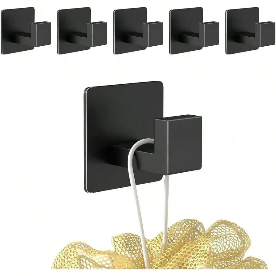 Confezione da 6 Ganci Adesivi per Asciugamani, Ganci Resistenti per Doccia, Ganci Autoadesivi da Parete per Asciugamani, Accappatoi, Cappotti, Appendiabiti da Parete per Bagno, Cucina, Armadio, Camper, Nero