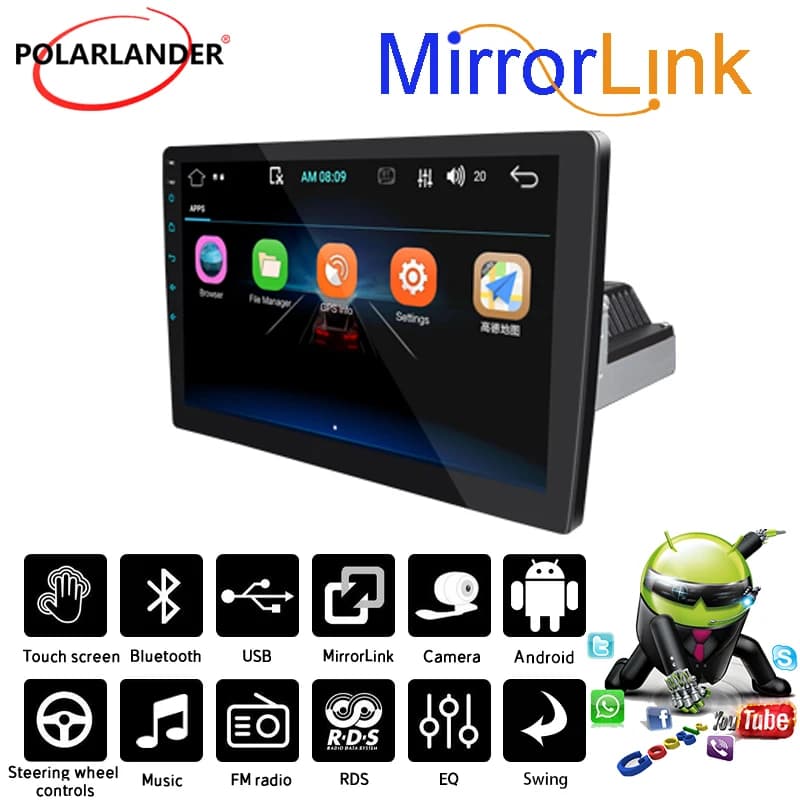 Modello 1-DIN 1102A: touch screen capacitivo per telefono esterno da 10 pollici, Android (2+16G)