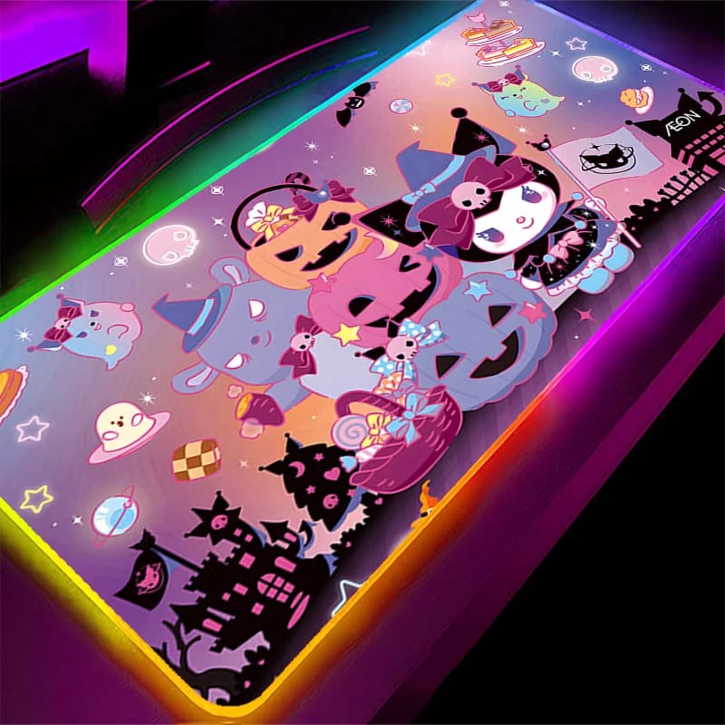 Mouse Mat RGB Large Block Edge Gamer Kawaii Desk Mat Computer Keyboard LED Carpet Lighting Mouse Mat K-Kuromis
