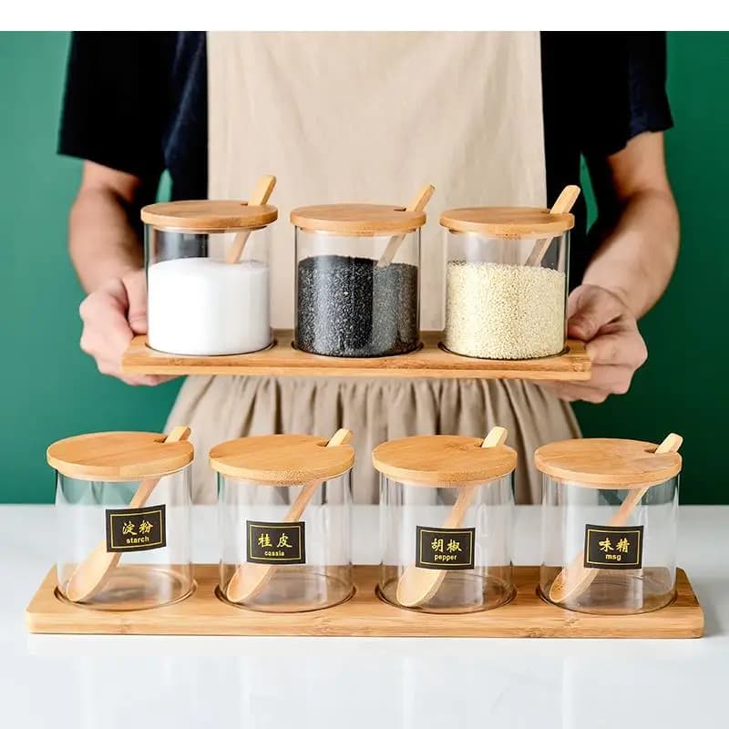 Set di barattoli per condimenti in vetro trasparente in stile europeo Squisita scatola di immagazzinaggio per sale, zucchero, pepe, decorazione per utensili da cucina