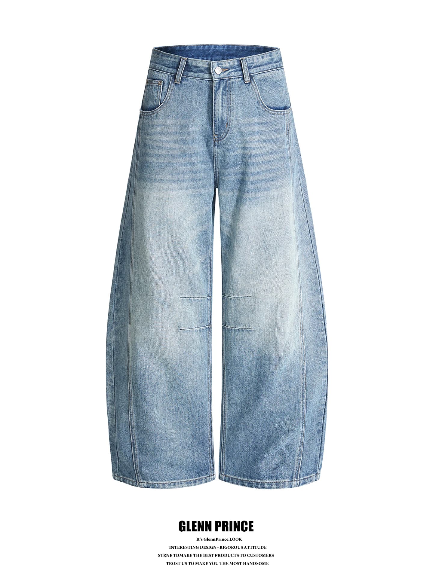 Vintage Washed Slim Fit Men's Light Blue Jeans Casual Straight Leg Trousers Retro Style Comfortable Versatile Cotton Denim