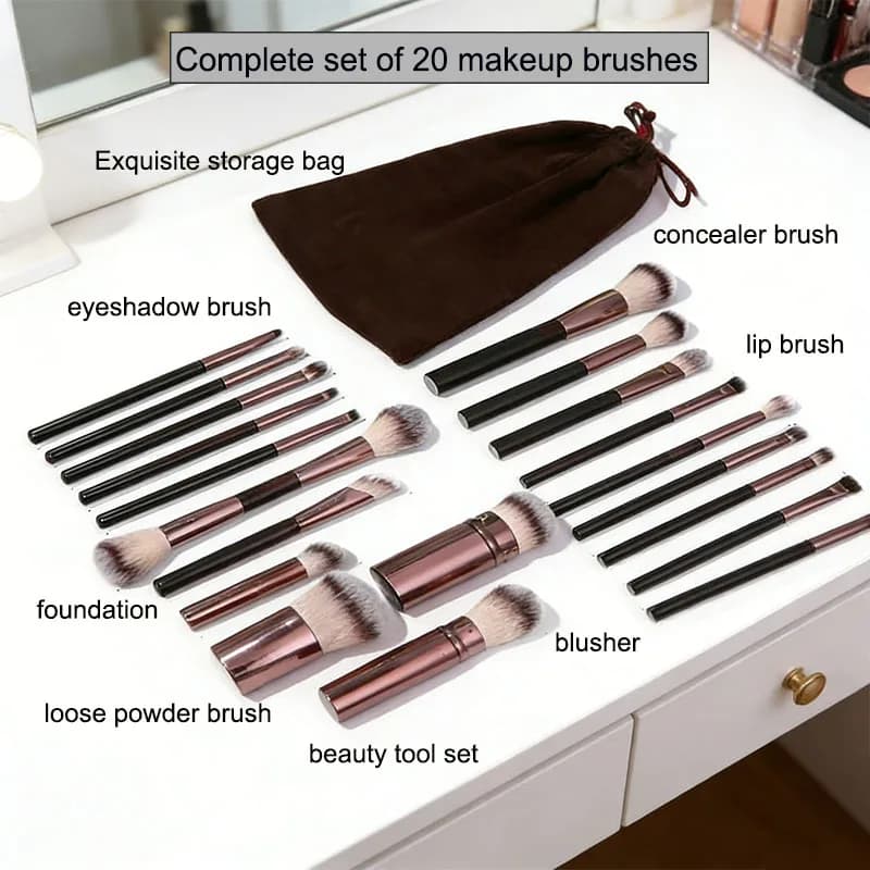 Pennello per correttore con finitura senza cuciture Capelli morbidi Design alla moda Pennello per trucco singolo bifacciale Strumento di bellezza Borsa di stoccaggio squisita