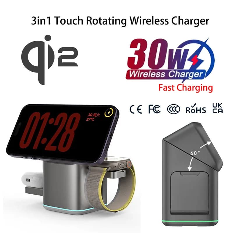 Praiser 25W Qi2 Pieghevole Touch Rotazione Automatica Caricatore Wireless Magnetico per iPhone 16 15 14 13 Samsung S25 S24 S23 S22 Xiaomi