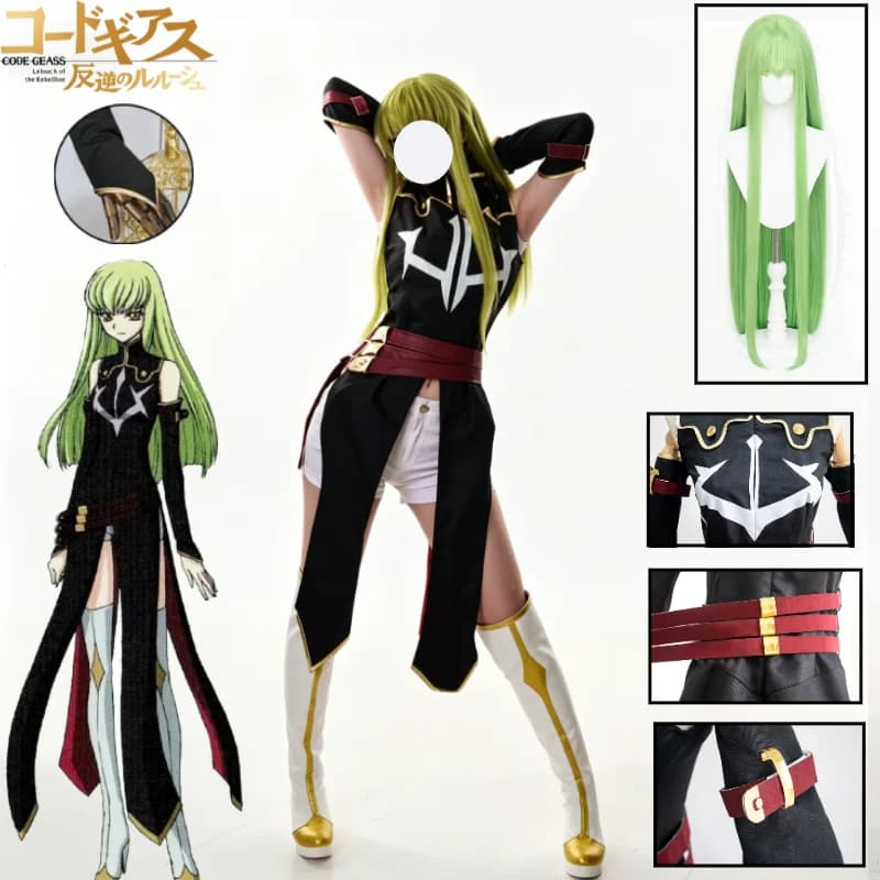 Code Geass C.C. Cosplay Costume Cosplay Set Black Knights Uniform Queen Style Split Hem Dress For Women Convention Halloween