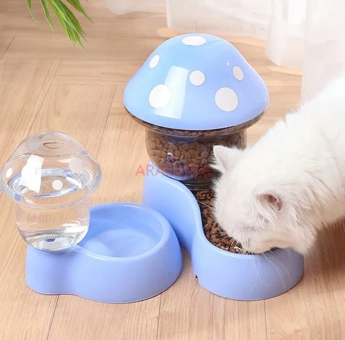 2 Pezzi Distributore Automatico di Cibo per Gatti a Forma di Fungo, Bottiglia d'Acqua, Ciotola per Animali Domestici, Accessori per Alimentazione e Abbeveraggio, Dispenser di Cibo per Cani