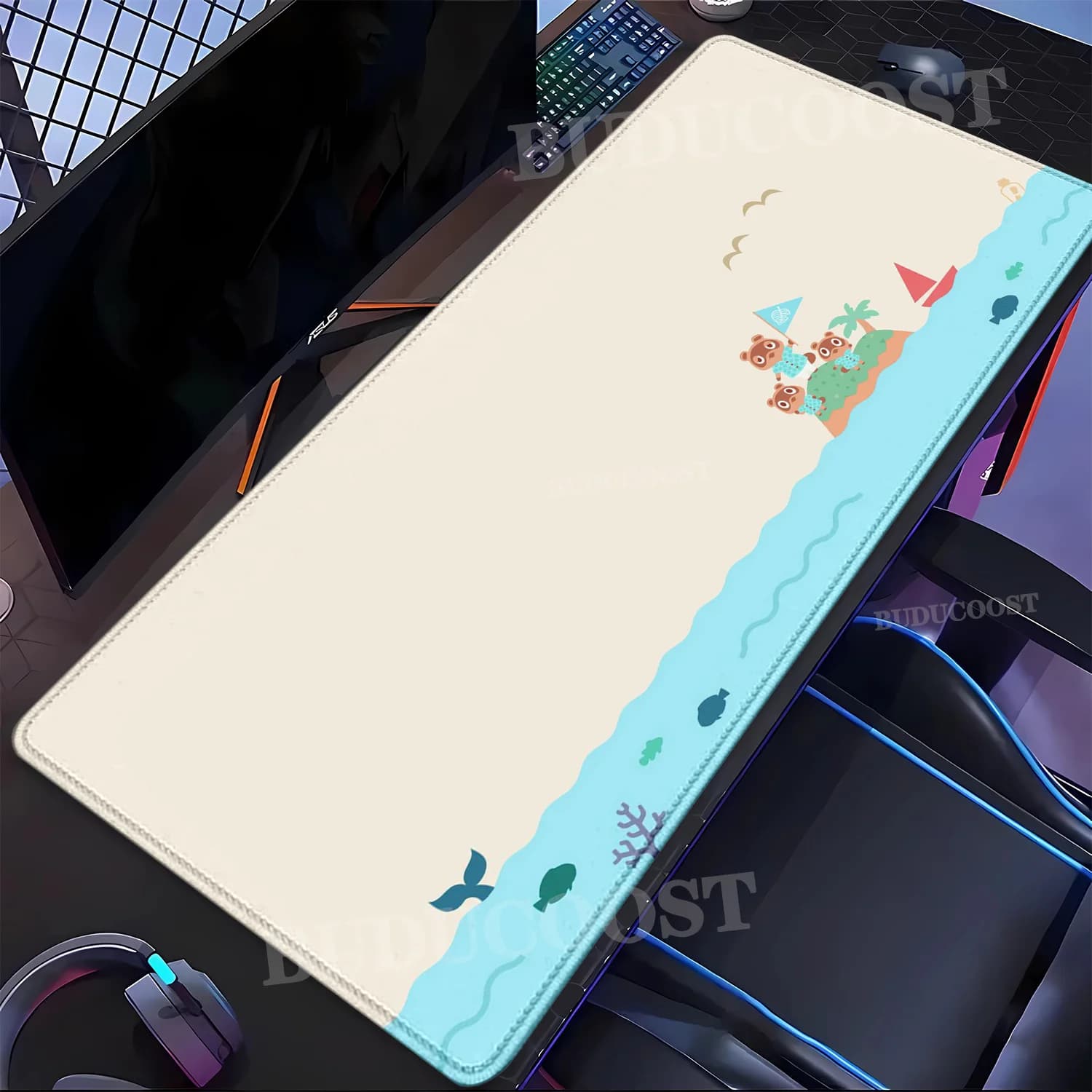 Tappetino per Mouse Grande Kawaii Antiscivolo, Design Animale Cartoonesco, per Gaming e Laptop, Stampa HD XXL 400x900mm