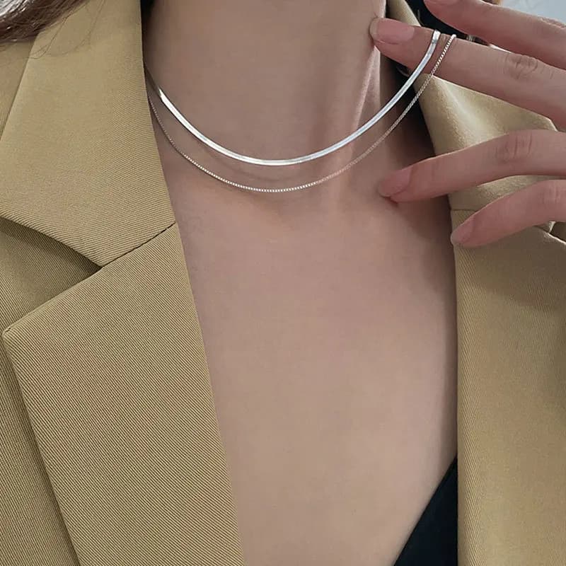 REETI collana doppia in argento Sterling 925 Unisex Flat Snake Link Chain aragosta chiusura Collares per gioielli da donna