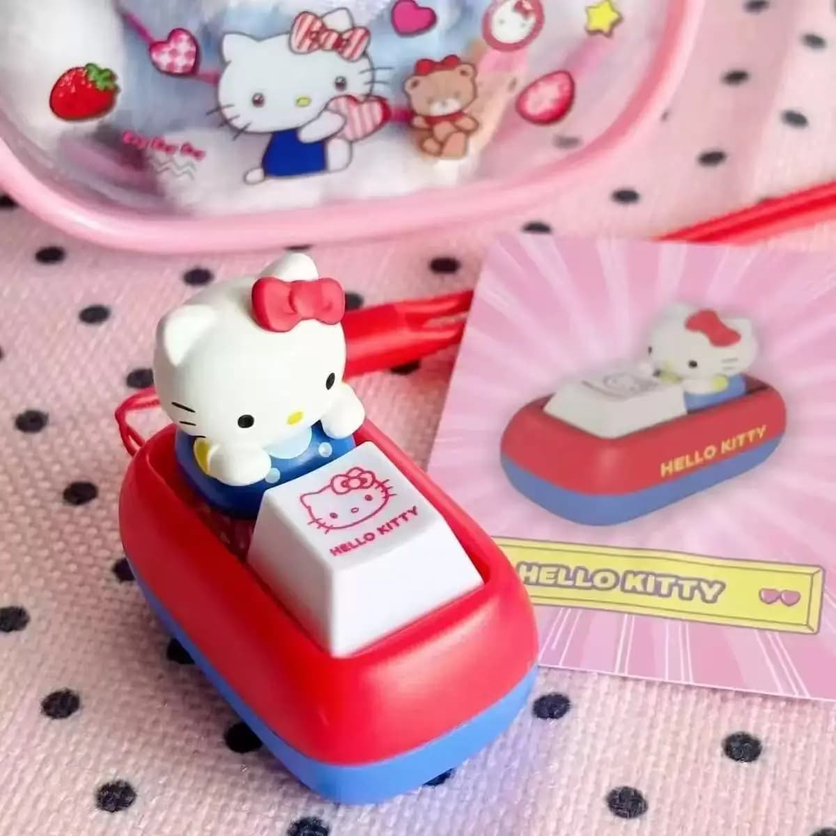 Portachiavi con pulsante vocale Anime Sanrio Hello Kitty, tappo per tastiera a forma di gatto KT, giocattolo antistress, simpatico pulsante per tastiera, squishy, decorazione da scrivania, regali