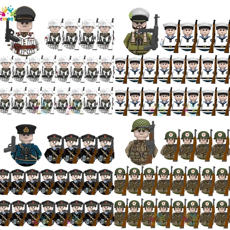 Giocattoli per Bambini, Set da 21 Pezzi WW2 N001-N095, Blocchi da Costruzione con Soldati e Ufficiali USA, Sovietici e Britannici, Mini Action Figure per Regali di Compleanno
