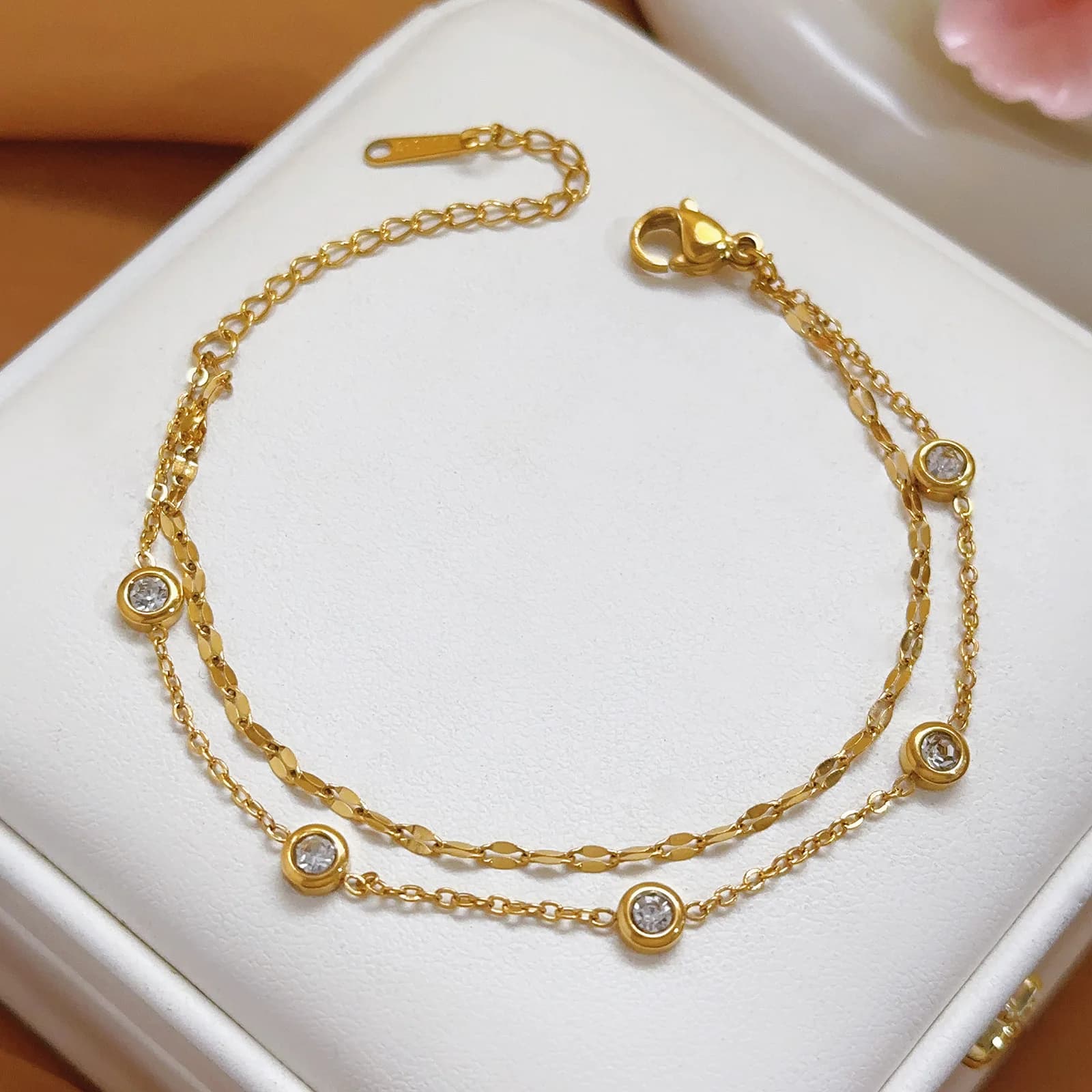 Braccialetti a catena con perline di cristallo a doppio strato per donna Bracciale con ciondolo gioielli in acciaio inossidabile regalo 2025 all'ingrosso