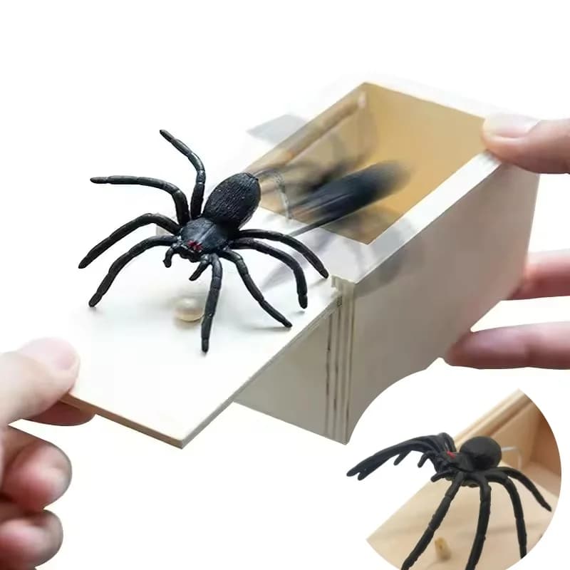 Divertente scherzo in legno trucco scherzo pratico home office spaventare scatola dei giocattoli bavaglio ragno bambino genitori amico gioca scherzo regalo sorprendente
