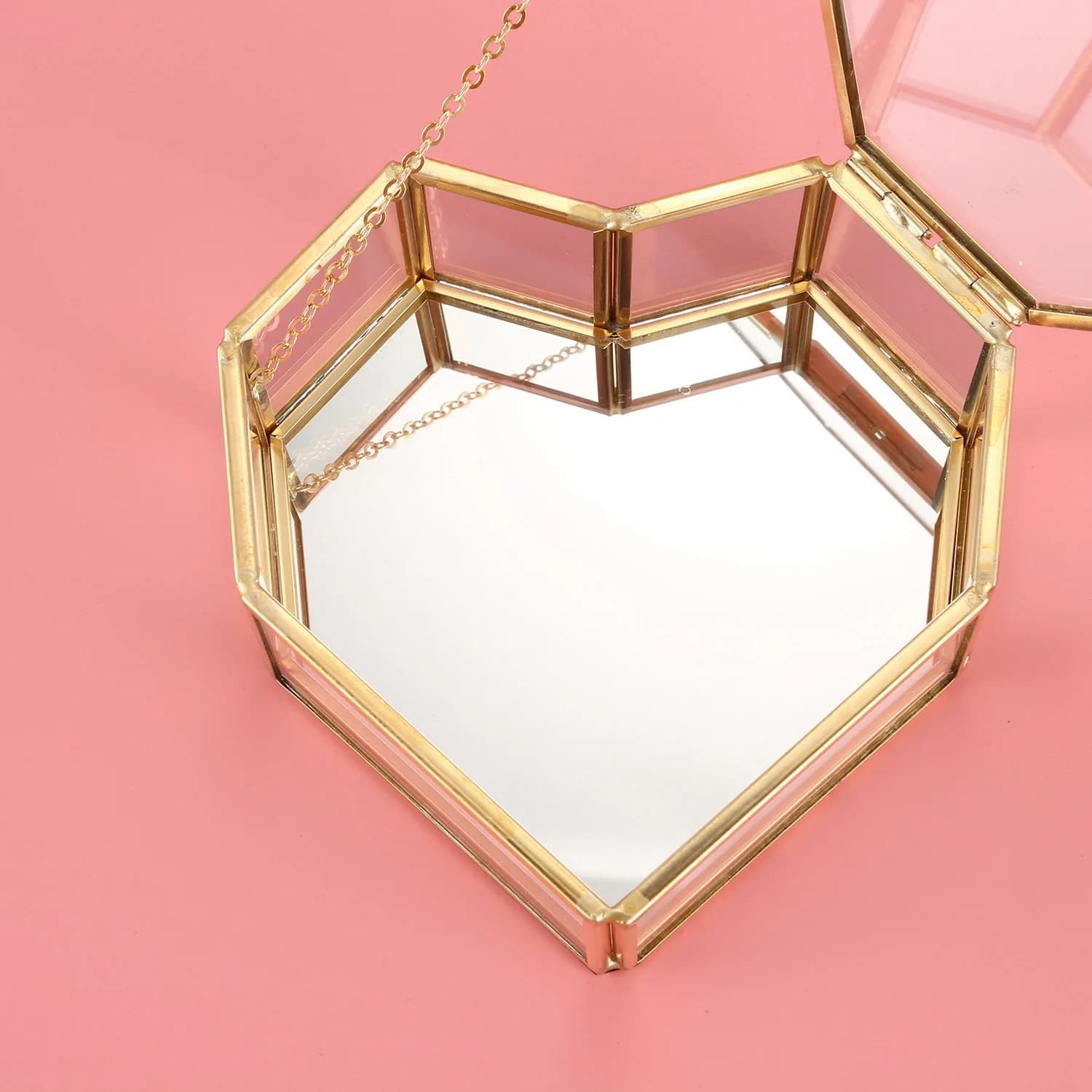 A93Z Flip Love Heart Shaped Geometric Glass Jewelry Box Glass Ring Box Exquisite Unique Wedding Jewelry Box Ring For Wedding Dec