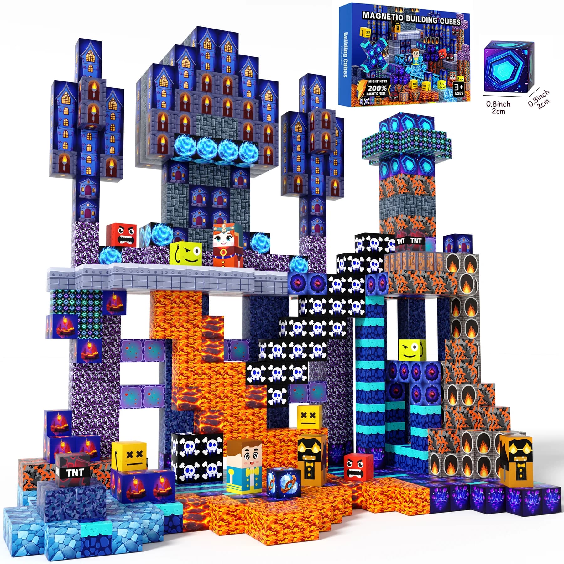 Giocattoli STEM Blue Prince Montessori, per bambini dai 3 ai 8 anni, 200 pezzi di blocchi da costruzione, piastrelle magnetiche per castello, regalo di compleanno per le vacanze