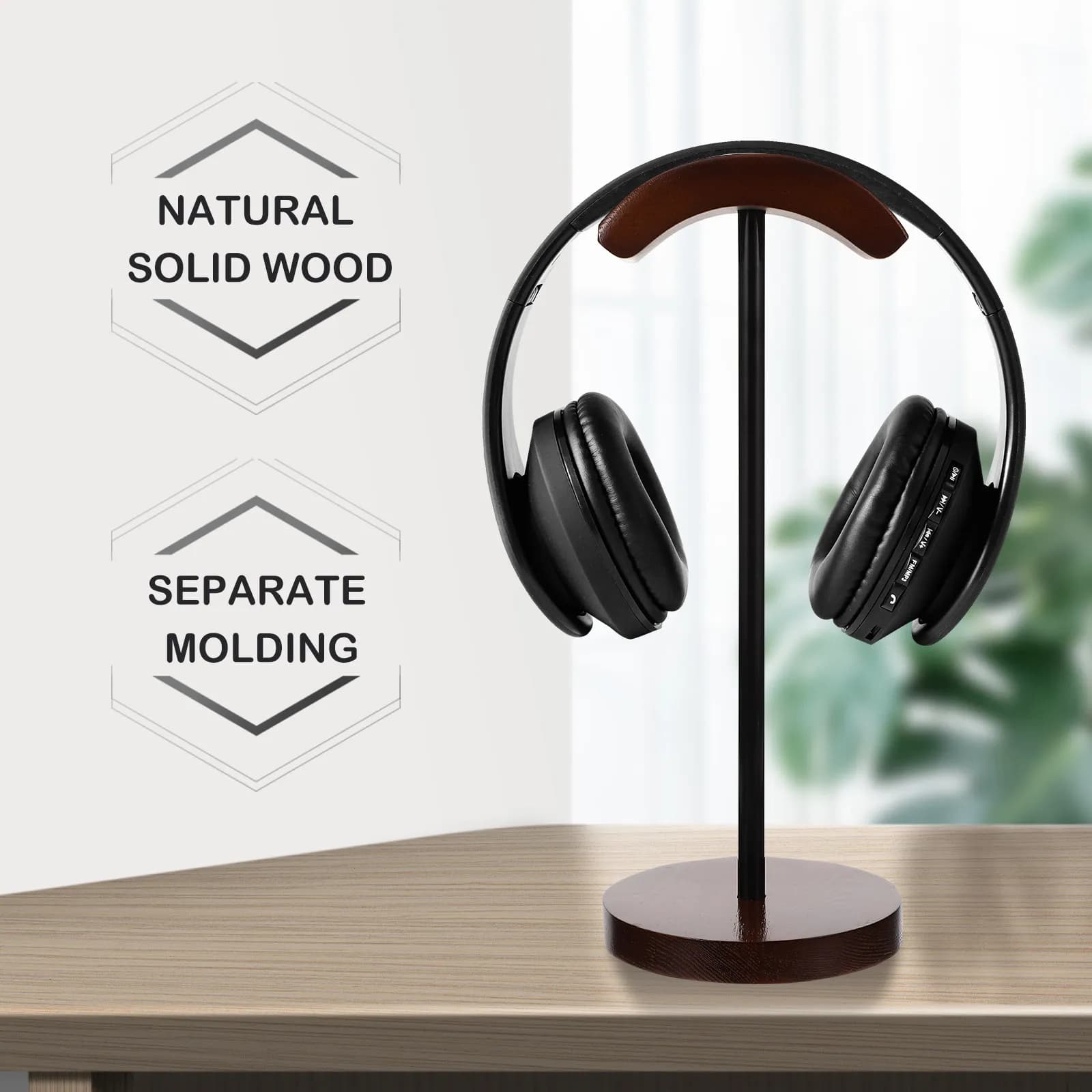 Wireless Headset Stand Wooden Desktop Headphone Holder Organizer Compact Smooth Surface Headset Stand Wooden Headphone Holder