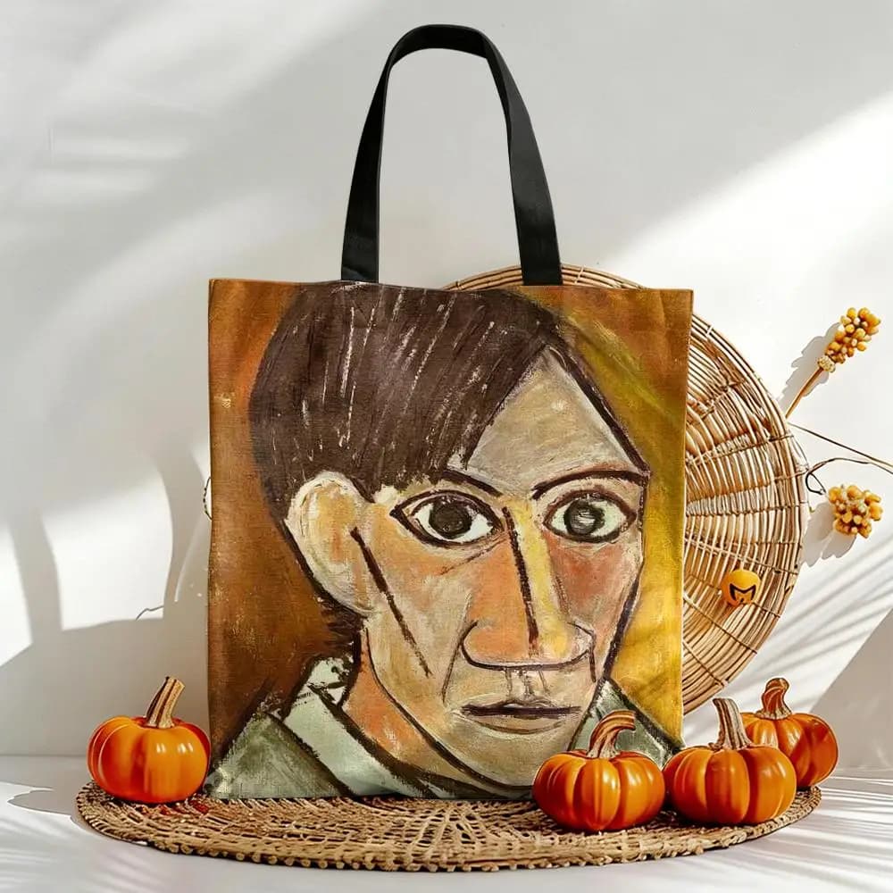 P-Picasso Oil Storage Bags Canvas Double-Sided Print Shoulder Handbag Reusable Eco-Friendly Shopping Tote Bag