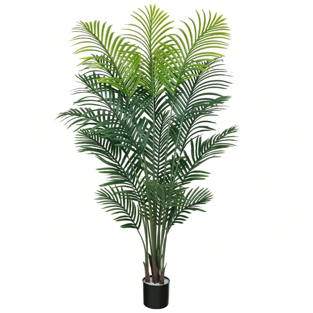 Palma Artificiale 150 cm con Vaso Nero, Palma del Paradiso Finta, Pianta Tropicale Areca in Vaso, Pianta Artificiale in Seta