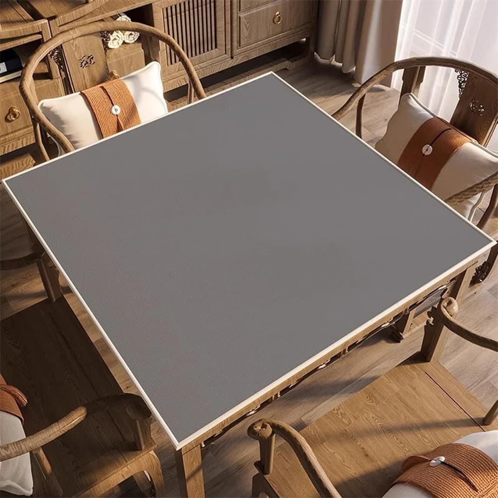 Solid Grey Square Anti Slip Mahjong Table Mat Insulation and Noise Reduction Table Cover Mat for Poker and Board Games