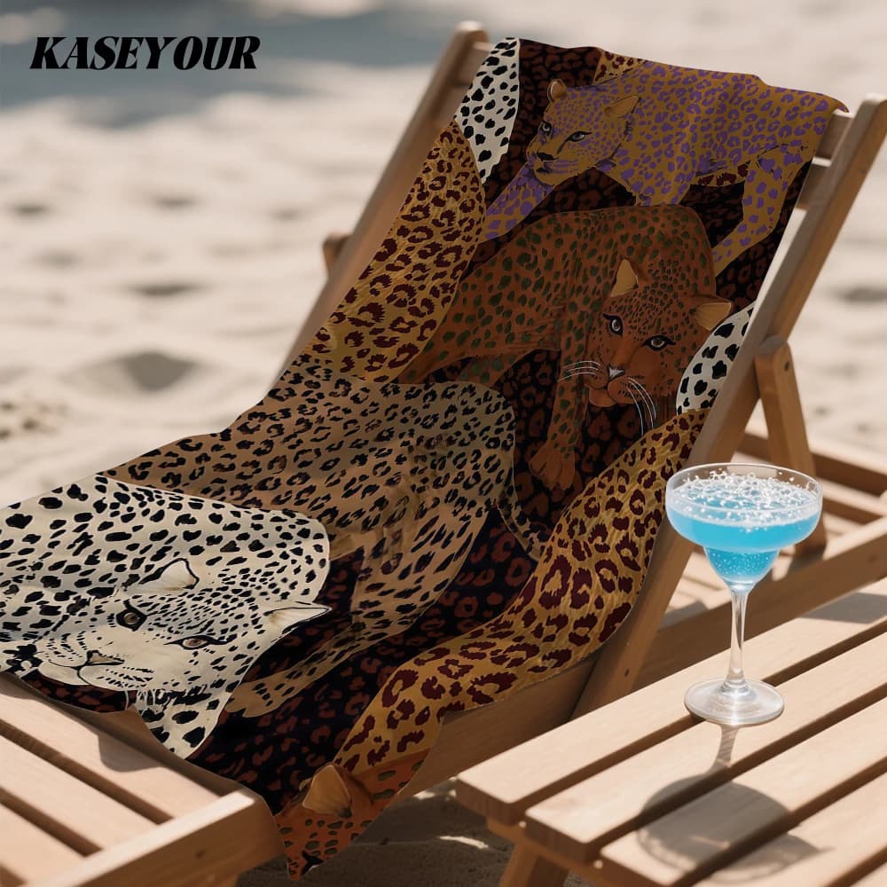Bohemian Leopard Collage Compact Travel Beach Towel Super Absorbent Sand Resistant, Microfiber for Swimming Camping Yoga
