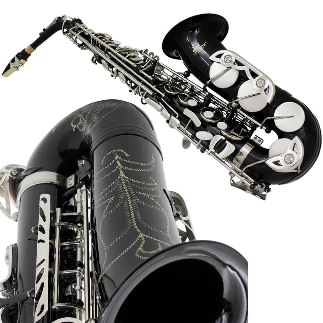 Black Silver Alto Saxophone E-flat Alto Saxophone Eb Saxophone Brass Material with Strap Cleaning Cloth Bracket Trimmer Parts