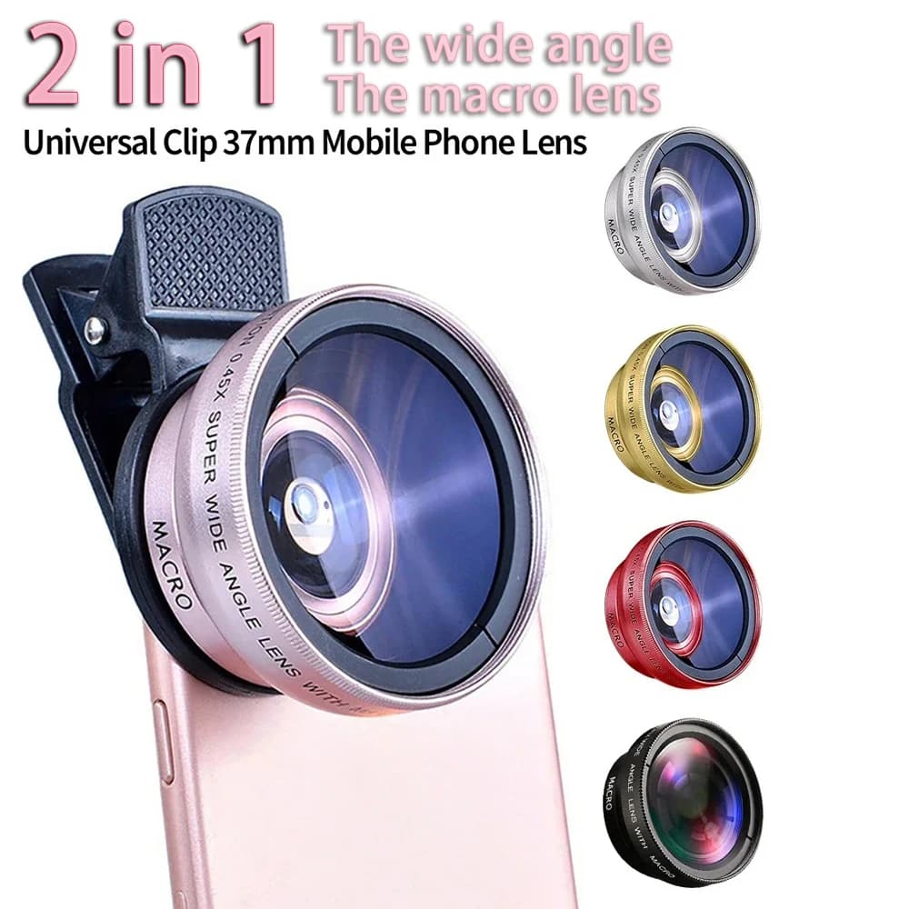 2 Functions Mobile Phone Lens 0.45X Wide Angle Len & 12.5X Macro HD Camera Lens Universal for iPhone Android Phone