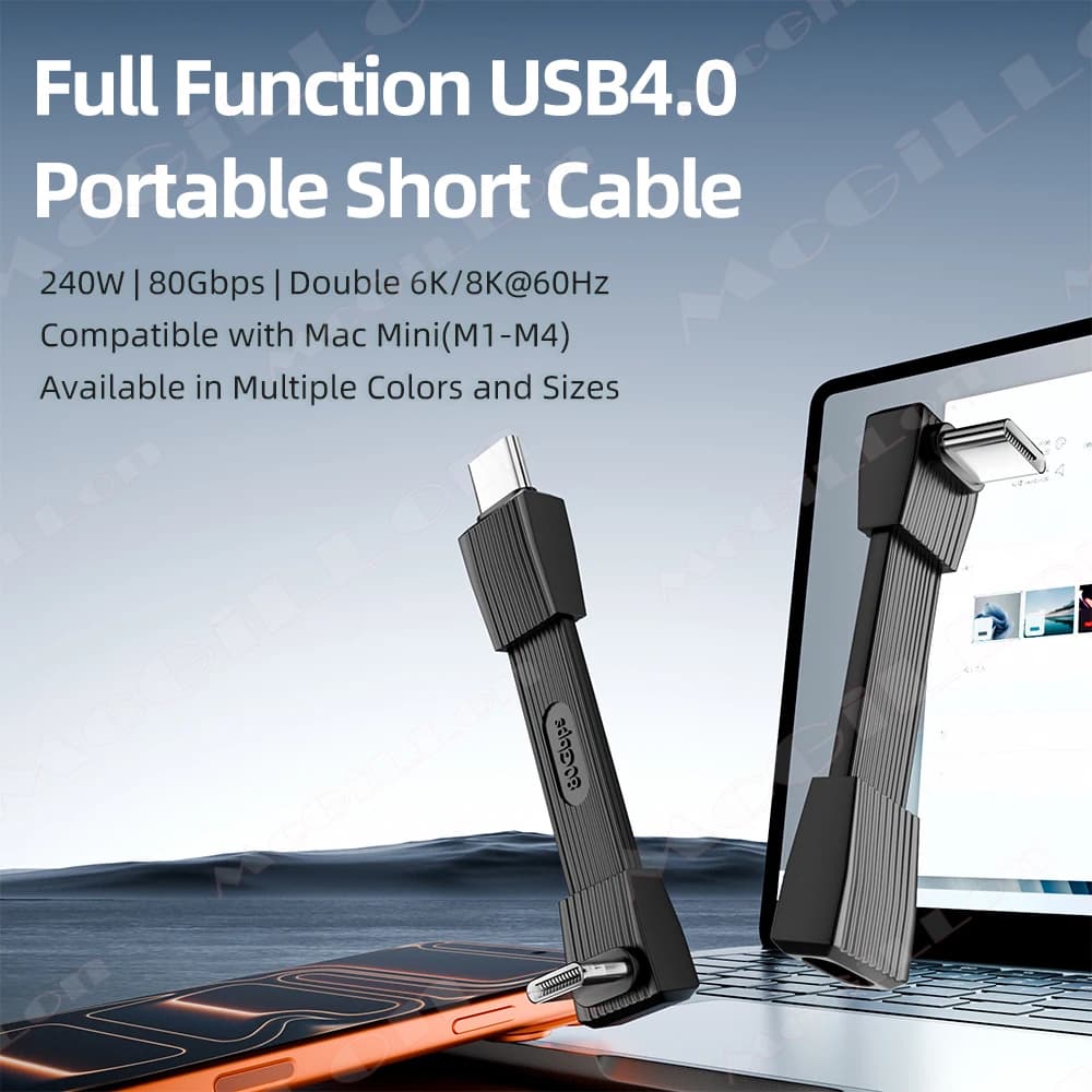 Cavo dati Thunderbolt4 USB4 80Gbps a gomito PD240W 5A Cavo USB C a C a ricarica rapida per iPhone 17 16 MacBook 8K a 60Hz Cavo tipo C