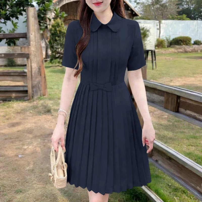 ZANZEA Women Short Mini Dresses Summer Short Sleeve Peter Pan Collar Solid Sundress 2026 Fashion Pleated Casual Party Vestidos