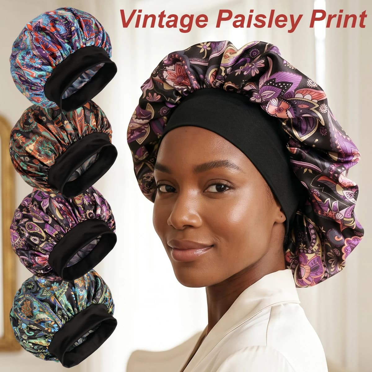 Satin Bonnet for Sleeping, Sleeping Hair Bonnets for Women Hairs Bonnet for Sleeping, Wide Soft Hairband Bonnet for Curly Hair
