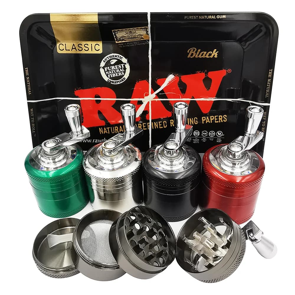 Manovella 40MM Smoke Herb Grinder Metallo 18X12.5CM Kit vassoio per laminazione in metallo 7x5 pollici Set di tabacco Spice Herb Tool Gift