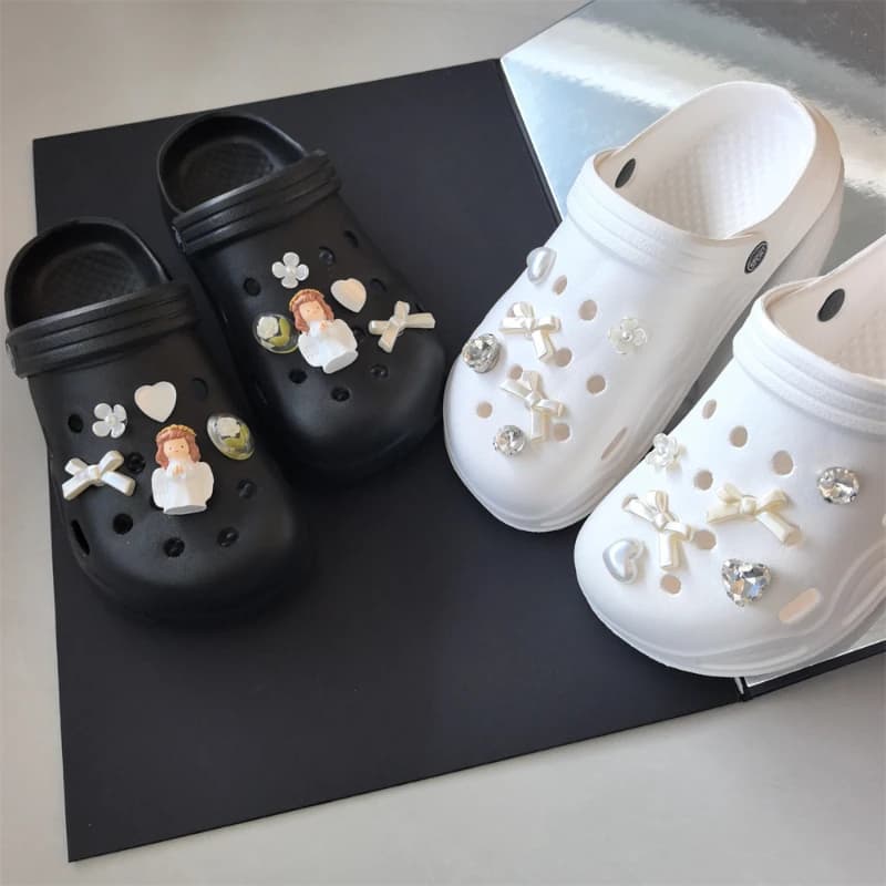 Elegante Set di Charms per Scarpe a Forma di Angelo, Fiocco Bianco e Strass, Accessori per Scarpe, Decorazioni in Resina per Sandali, Regalo Perfetto per Ragazze