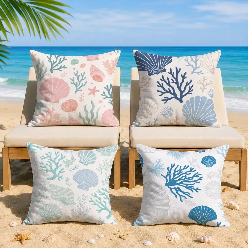 Coral Shell Cushion Cover Short Plush Soft Double-Sided Printing Pillow Case Cozy Sofa Bedroom Home Decor Gift
