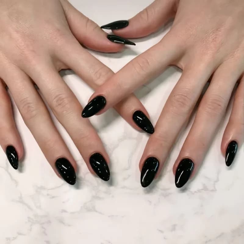 24 Unghie Finte Acriliche Nere a Punta Quadrata Lunga, Rimovibili, Press-On, a Mandorla, per Donna, Set di Unghie Finte per Nail Art