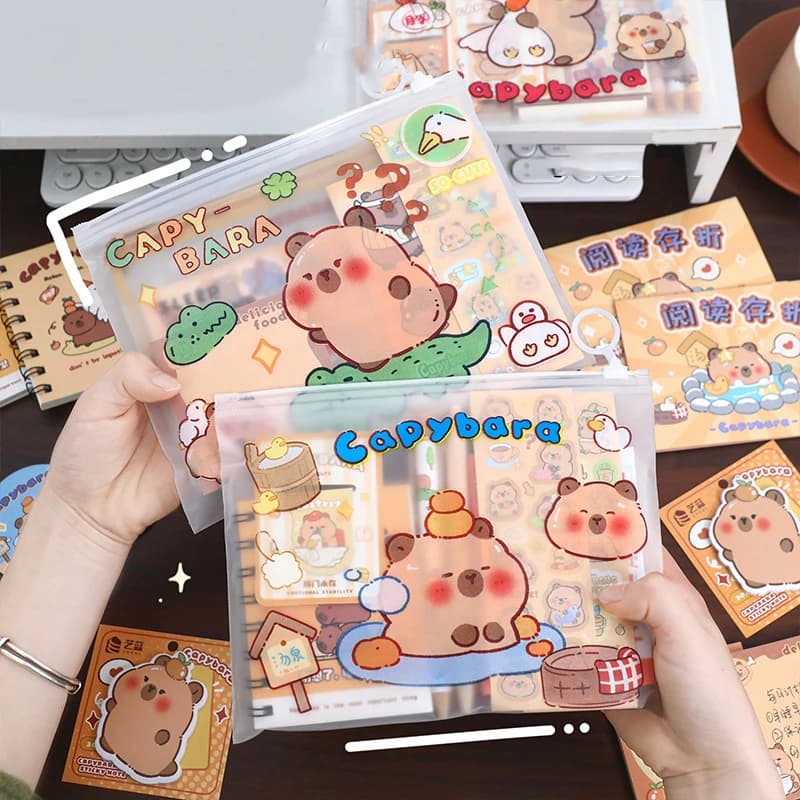 1 set di cartoni animati capibara set di cancelleria penne per notebook segnalibri accessori ideali per gli studenti studio regalo materiale scolastico per bambini