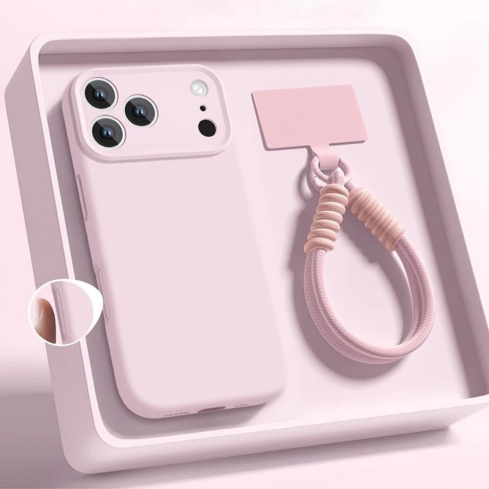 Custodie per telefono in silicone liquido alla moda per iPhone 17 16 15 Pro Max con cinturino da polso e cordino, compatibili anche con iPhone 14 13 17 Pro Max