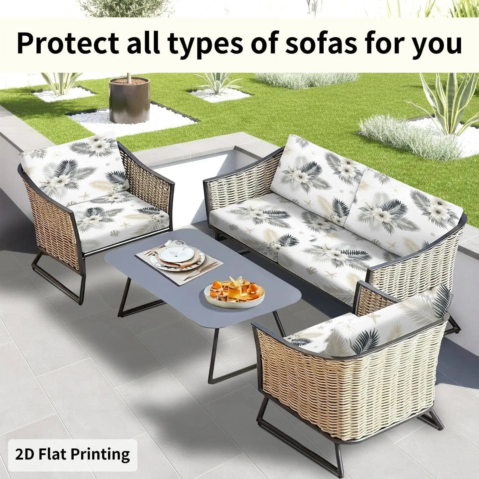 6/8pcs Tropical Palm Flower Print Outdoor Sofa Cushion Covers Waterproof Slipcovers
