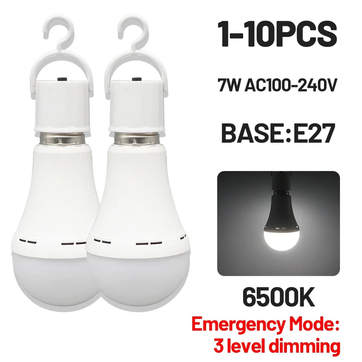 Rechargeable LED bulb E27 7W 1500mAh Emergency bulb 220V 110V for domestic power Garden lamp for outdoor camping falcon