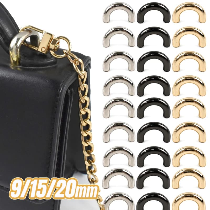 10/20Pcs 9-20mm Metal Arch Bridge Buckles Screw Fixing U Rings for Handbag Strap Leather Bag Decorative Ring DIY Sewing Hardware