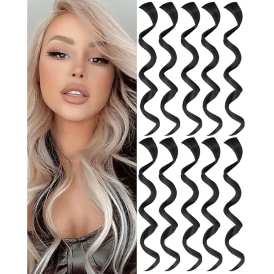 10 PCS Black Curly Wavy Clip-in Synthetic Hair Extensions, Rainbow Neon Party Highlights, Colorful Hair Accessories for Women,
