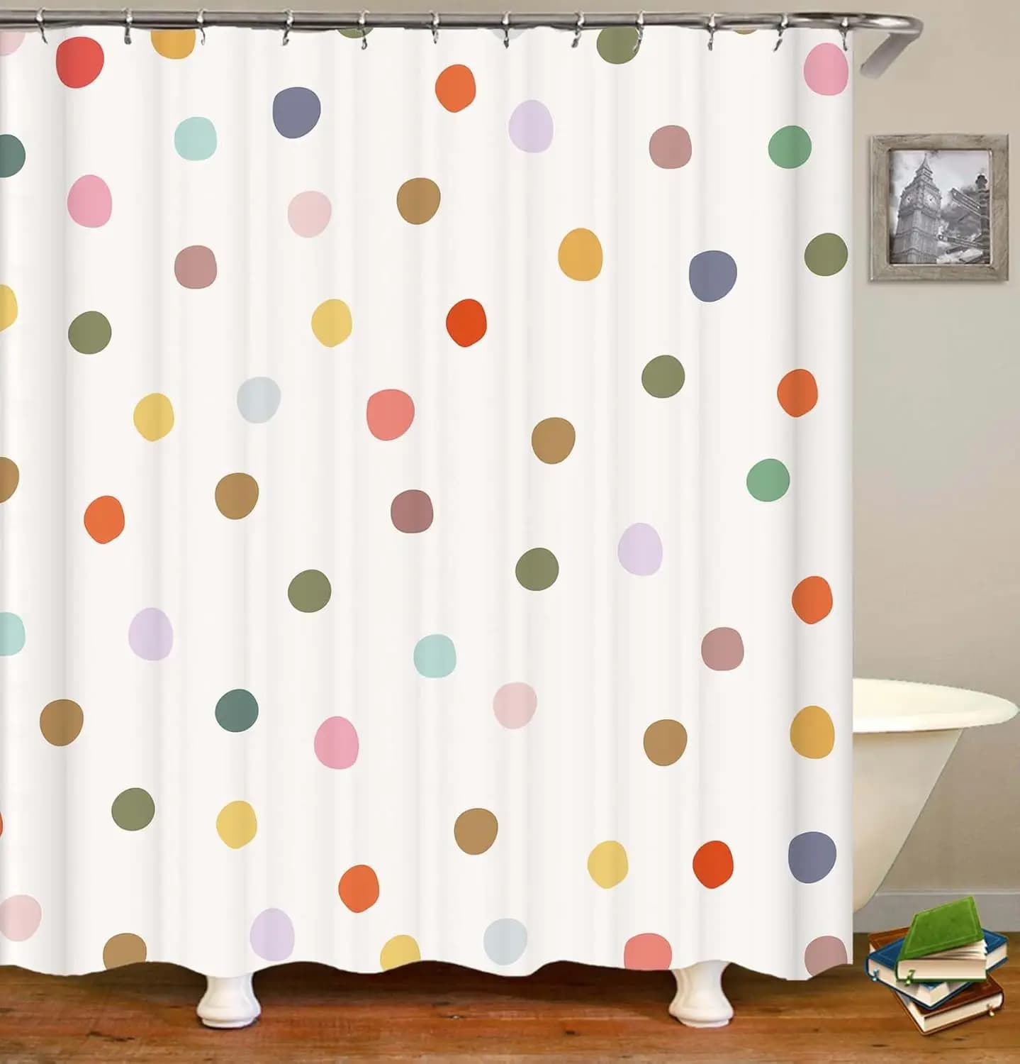 Tenda da doccia colorata e carina a pois per il bagno dei bambini – Design divertente e vibrante a pois multicolori, tenda da bagno in tessuto impermeabile