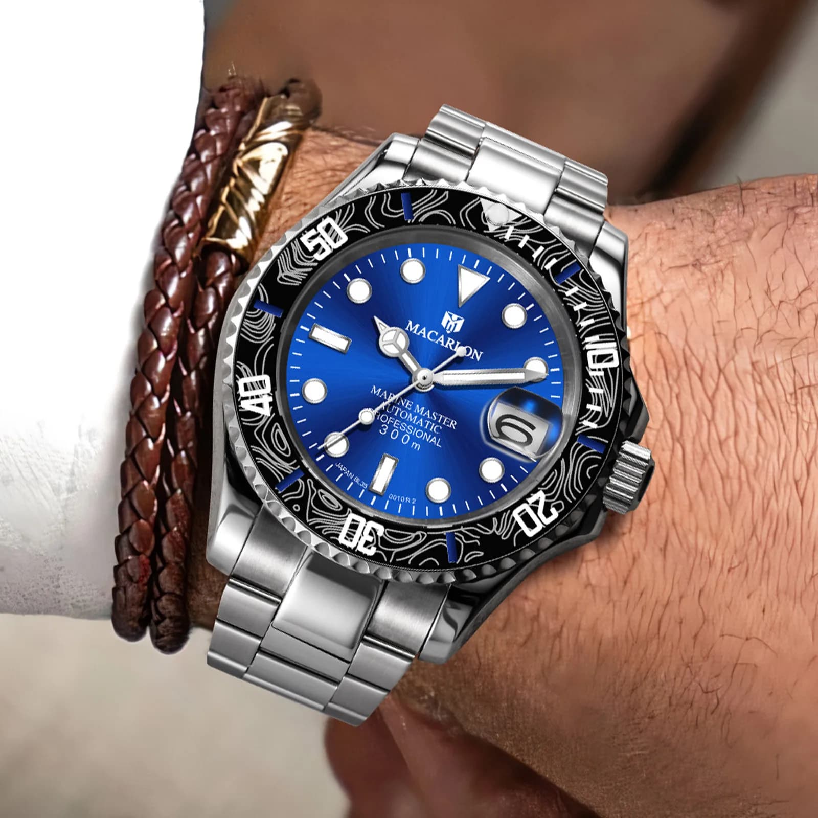Orologio Meccanico da Uomo MACARLON Design 2026 Nuovo con Anello in Fibra di Carbonio, Vetro Zaffiro, Calendario e Impermeabile in Acciaio Inossidabile